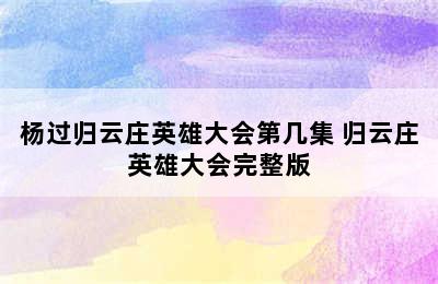 杨过归云庄英雄大会第几集 归云庄英雄大会完整版